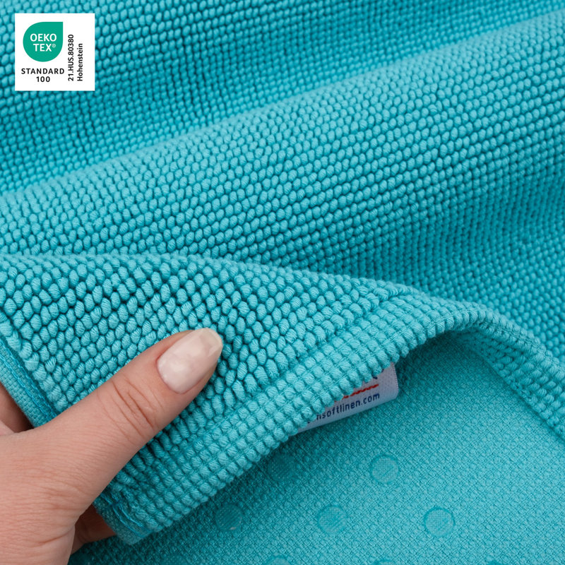 Chemung 100% Cotton Non-Slip Bath Rug, 24" L x 17" W, Turquoise Blue