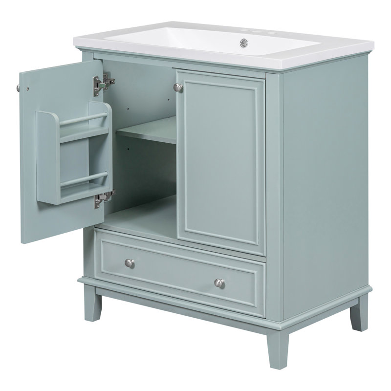 Ensemble de meuble-lavabo 30 po avec lavabo, armoire de salle de bain multifonctionnelle avec portes et tiroir, structure solide et panneau de fibres à densité moyenne