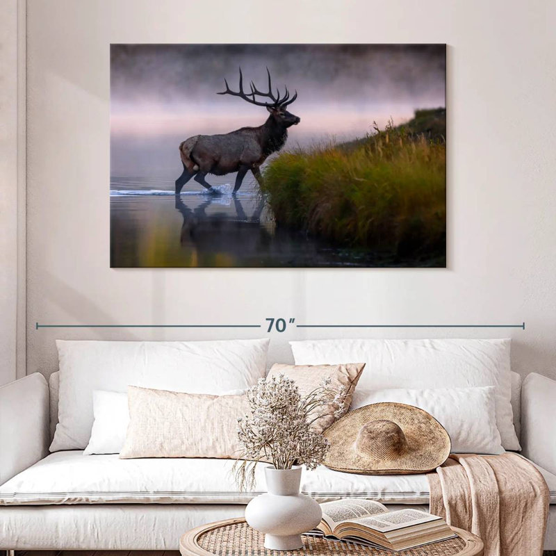 Wapiti dans l'eau, H 32 po x l 48 po