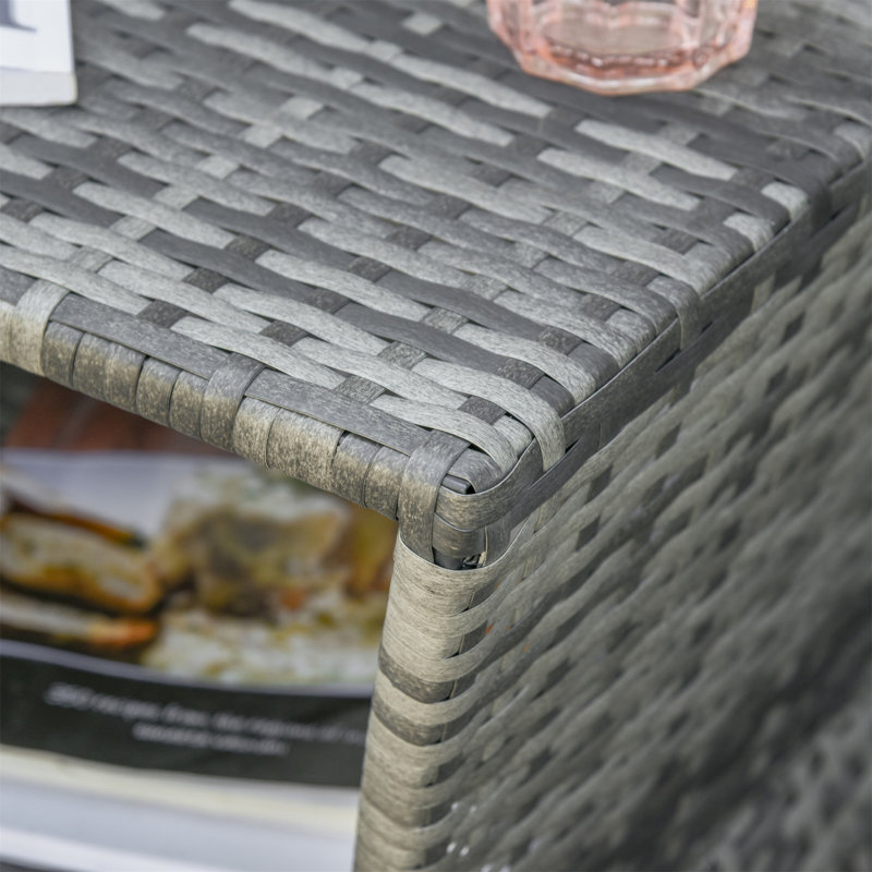 Rattan Wicker Side Table With Umbrella Hole, 2 Tier Storage Shelf For All Weather For Outdoor, Patio, Garden, Backyard