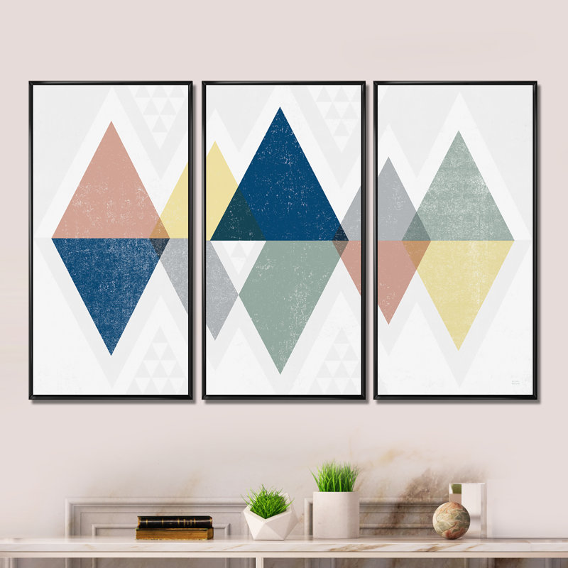 «Triangle géométrique composition triangulaire III», ensemble d'art moderne encadré sur toile Mid-Century, Noir