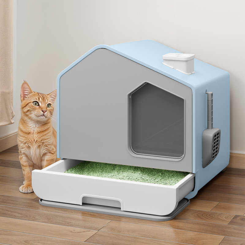 Bac à litière pour chat avec pelle Heptinstall, Bleu