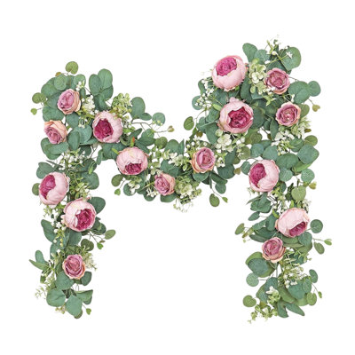  6FT Artificial Garland with Flowers7 White Roses Breath Garland Floral Garland for Wedding Party Centerpiece Table Runner Decor