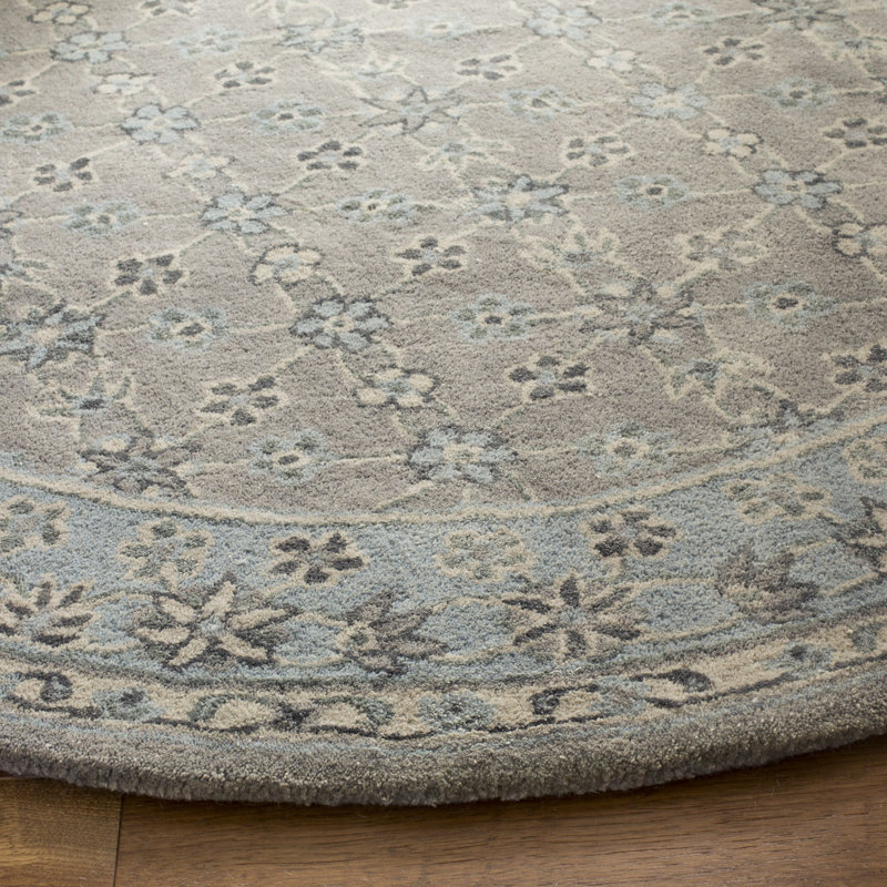 Blassingame Hand Tufted Wool/Viscose/Cotton Oriental Rug in Gray/Blue, Round 5'