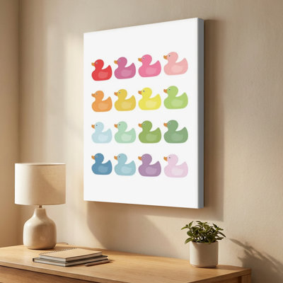 Art mural sur toile coloré de canards colorés en caoutchouc - style Pop Art. Peinture moderne, galerie profonde de 1 po, 24 po x 36 po