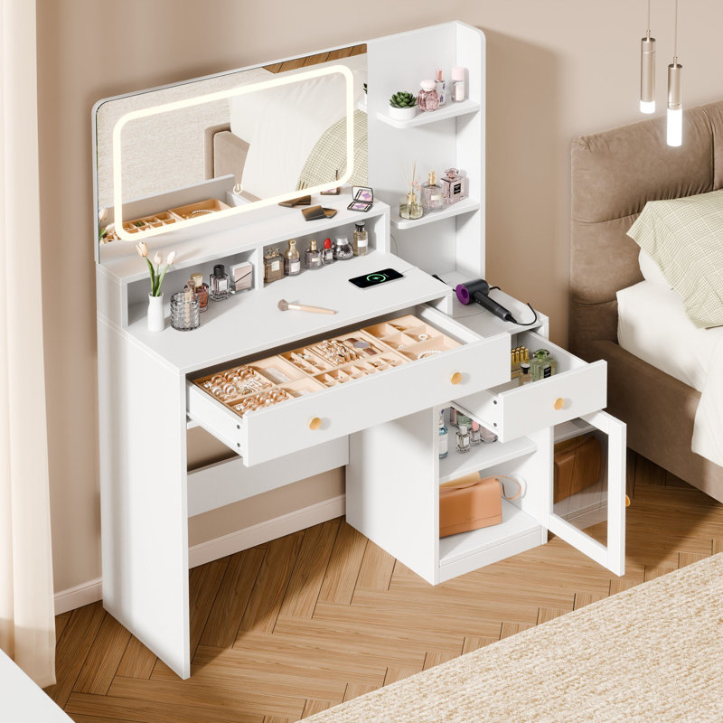 Modern Makeup Dressing Table with Mirror, Vanity Desk Set for Bedroom