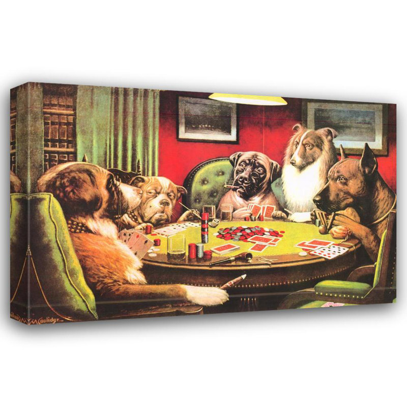 Chiens jouant au poker un bluff audacieux, H 32 po x l 48 po