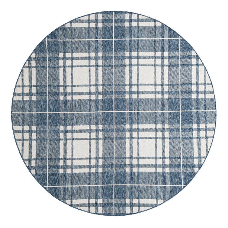 Tereon Plaid Machine Made Power Loom Polypropylene Plastic Indoor/Outdoor Area Rug in Blue/White