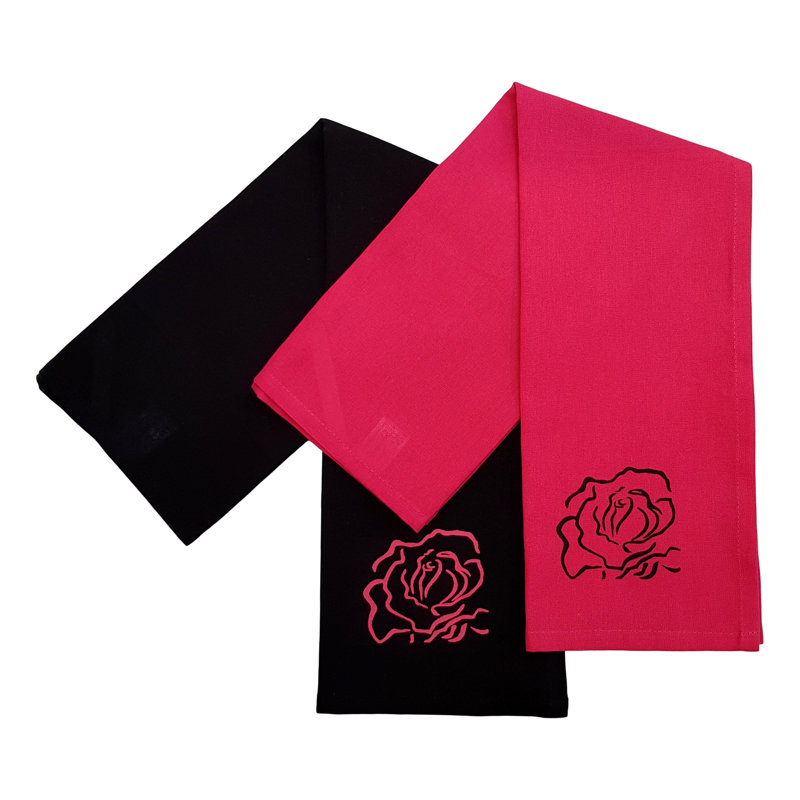 Tracy Cotton Tea Towel Kitchen Towel, Black/Pink