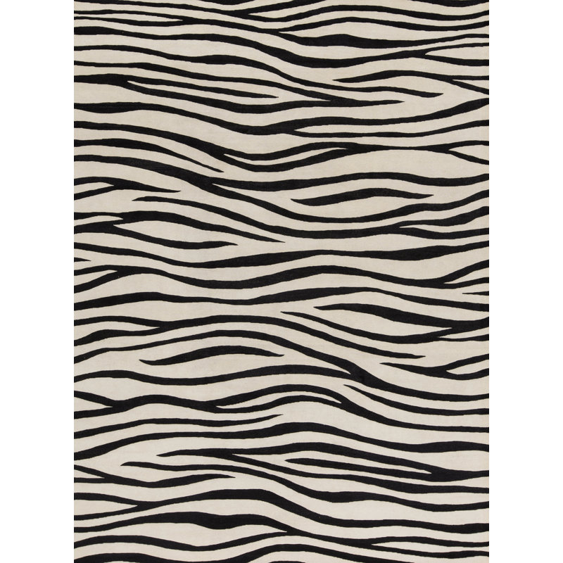 Hand-Knotted High-Quality Black and Beige Area Rug