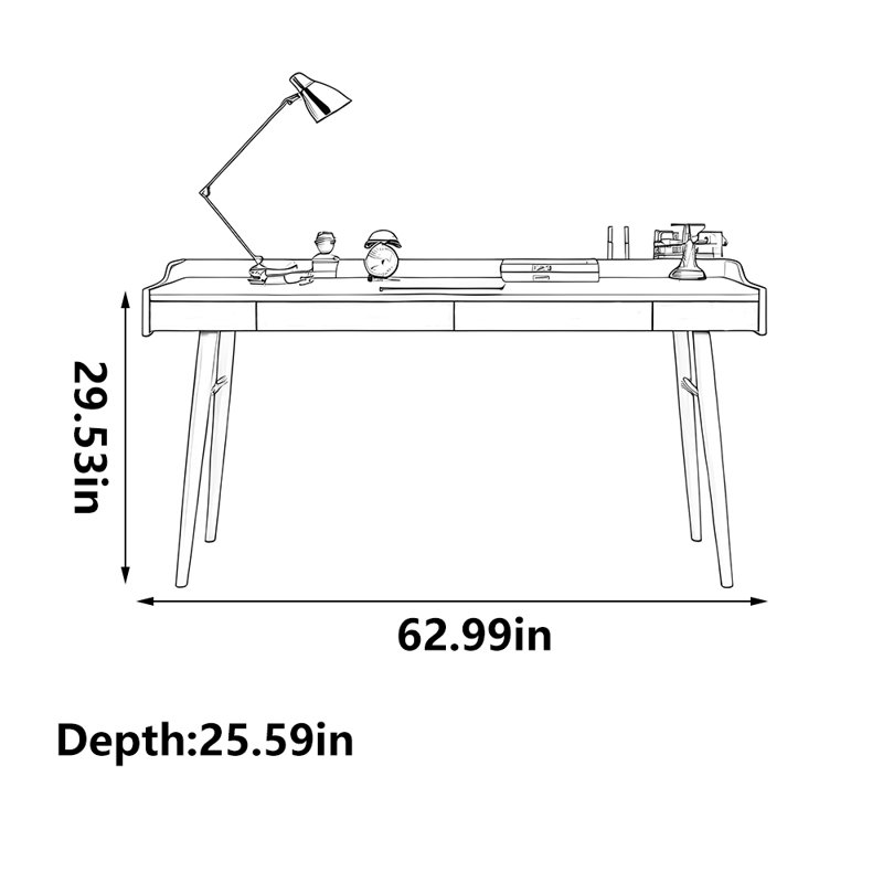 Bureau moderne simple en noyer noir, H 29,53 po x l 62,99 po x P 25,59 po 