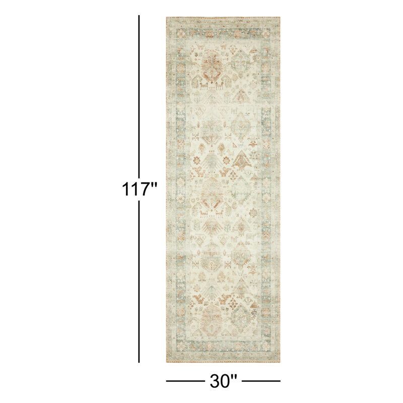 Oriental Beige/Brown/Dark Green Area Rug, Runner 2'6" x 9'9"