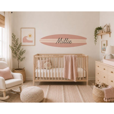Décalcomanie murale 48 pouces avec planche de surf rose personnalisée, police 3