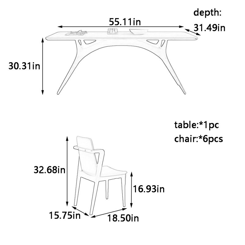 Ensemble de table de salle à manger et de chaises, H 30,31 po x L 55,11 po x l 31,49 po