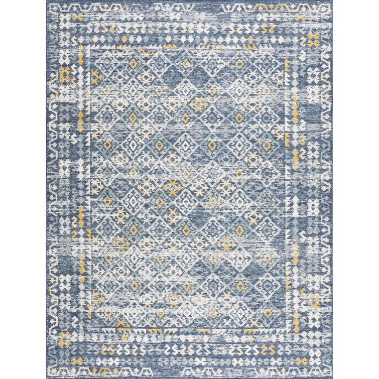 Deltufo Moroccan Reversible Flatweave Polypropylene Indoor / Outdoor Area Rug - Navy 
