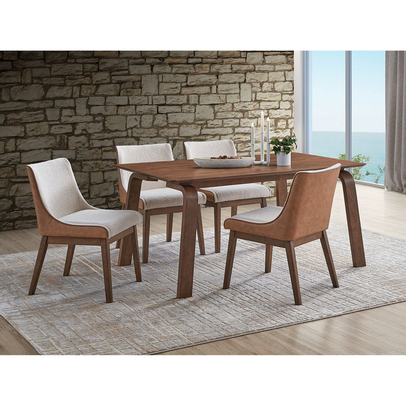 Salle à manger en noyer - 5 pièces avec chaises d'appoint, 5 chaises de suite en bois d'hévéa intense Intense