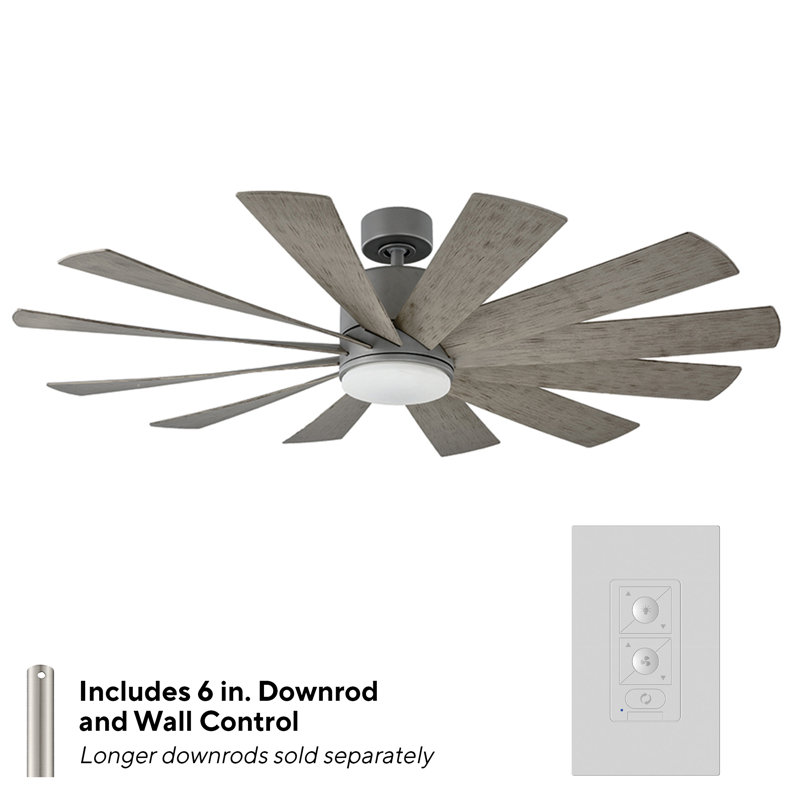 Windflower 12 - Blade LED Windmill Ceiling Fan with Wall Control and Light Kit Included, Graphite with Weathered Gray Blades