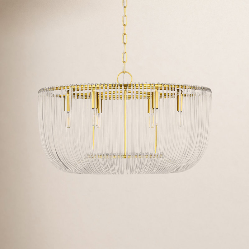 Chapman & Myers Pierce 6 Light Dining Room Pendant With Clear Shade, Burnished Brass, 82" H x 28" W x 28" D