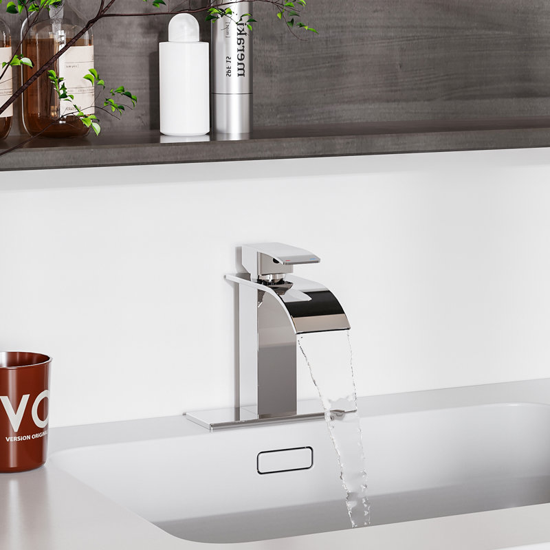 RUACQ Waterfall Bathroom Faucet,Single Handle Bathroom Sink Faucets for 1 or 3 Hole, Stainless Steel Washbasin Mixer Tap with Deck,Pop-up Drain and Supply Hoses (Chrome)