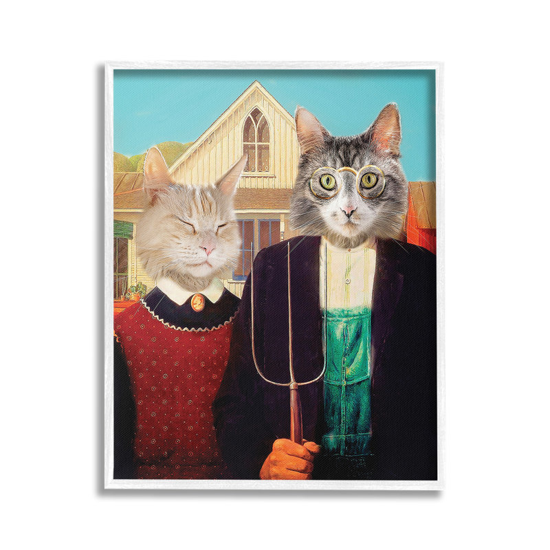 Drôle de chat classique, estampe numérique encadrée par Karen Burke, Giclée encadrée blanc bord de mer, H 20 po x l 16 po