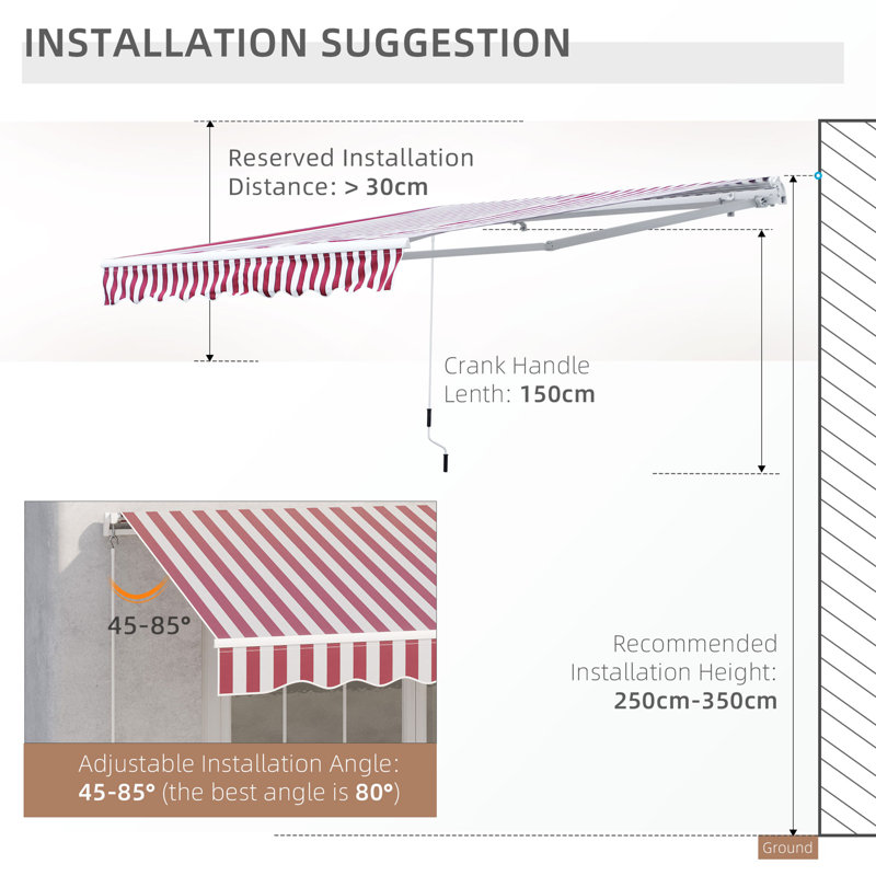 Retractable Awning, Patio Awnings, Striped, 98.5" W x 78.75" D, Red