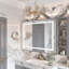 Miroir de salle de bain 32 x 24 pouces en argent brossé brillant 3000-6000K à DEL avec lumières, miroir de meuble-lavabo mural à intensité variable avec éclairage à brouillard réglable Master Bath Modern