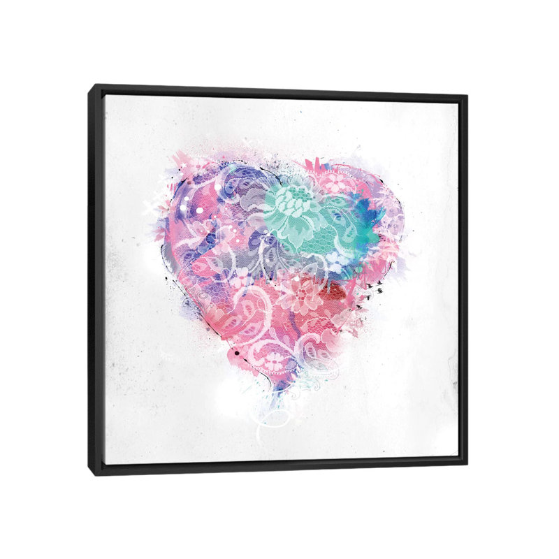 «Lace Heart», impression sur toile tendue, H 18 po x l 18 po x P 1,5 po, Toile avec cadre noir, Pas de tapis