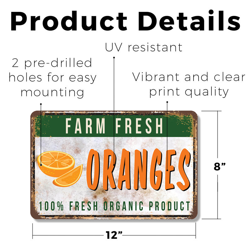 Enseigne en plastique 8 po x 12 po Farm Fresh Oranges