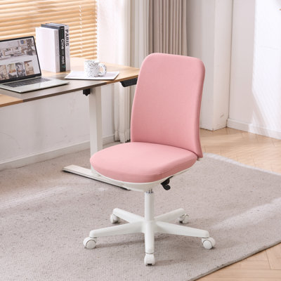 Upholstered Armless Task Chair, Swivel Desk Chair With Wheels, Adjustable Vanity Chair for Make Up, Sewing