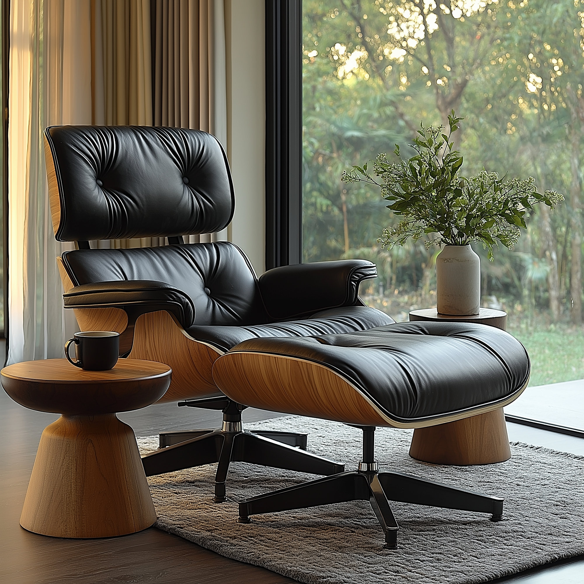 Corrigan Studio Genuine Leather Lounge Chair And Ottoman Set For ...