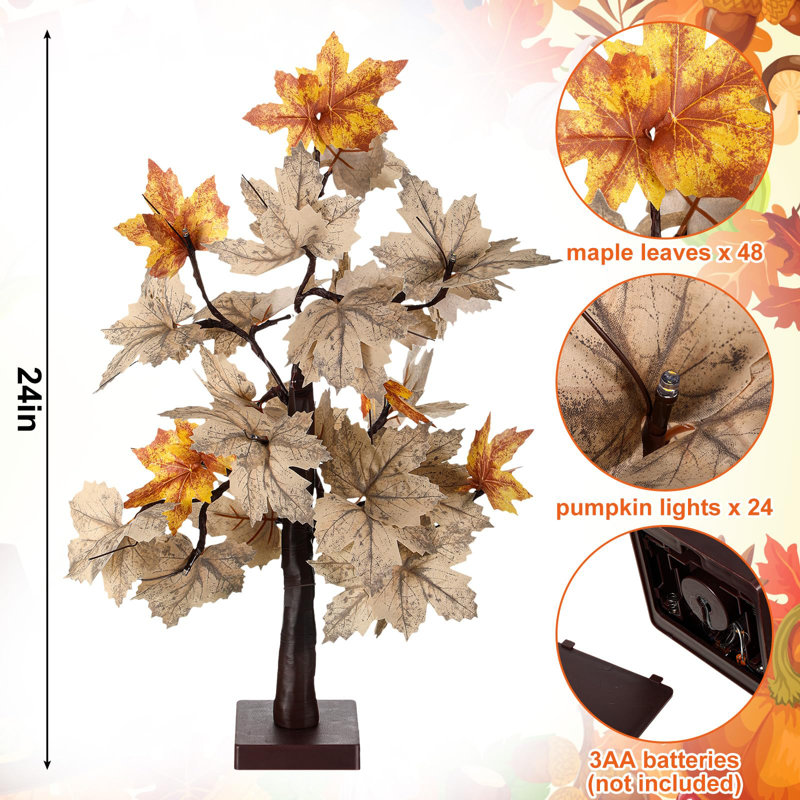 Fall Lighted Maple Tree Artificial Fall Tree LED Fall Decorations,2 Pcs
