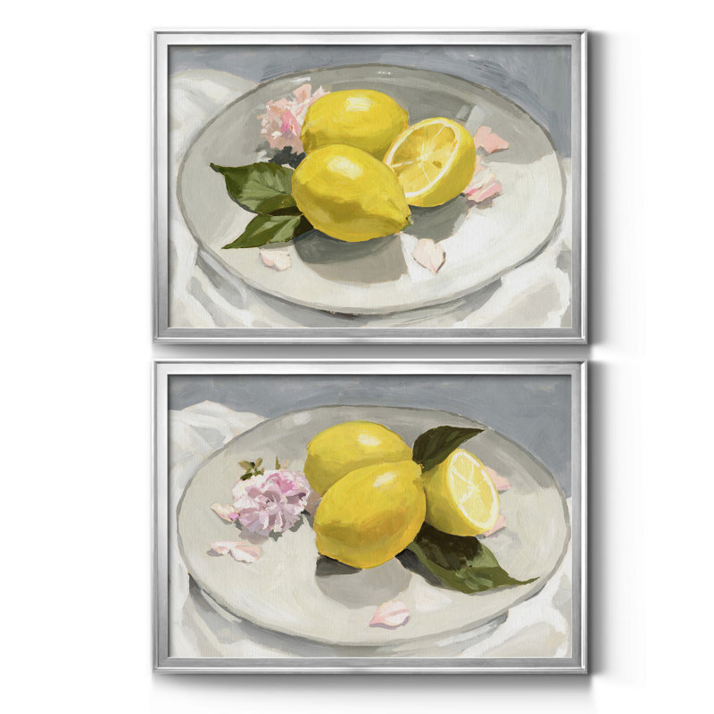 Citrons sur une plaque I - ensemble de 2 cadres photo, H 36,5 po x l 53 po x P 1 po, Chrome