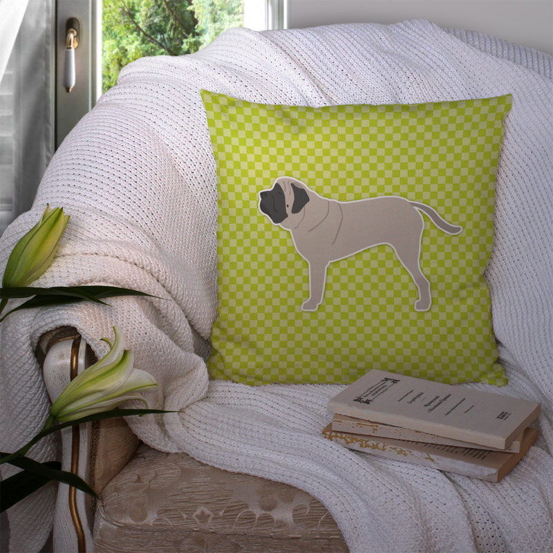 English Mastiff Indoor/Outdoor Throw Pillow, 14" H x 14" H x 3" D, Green