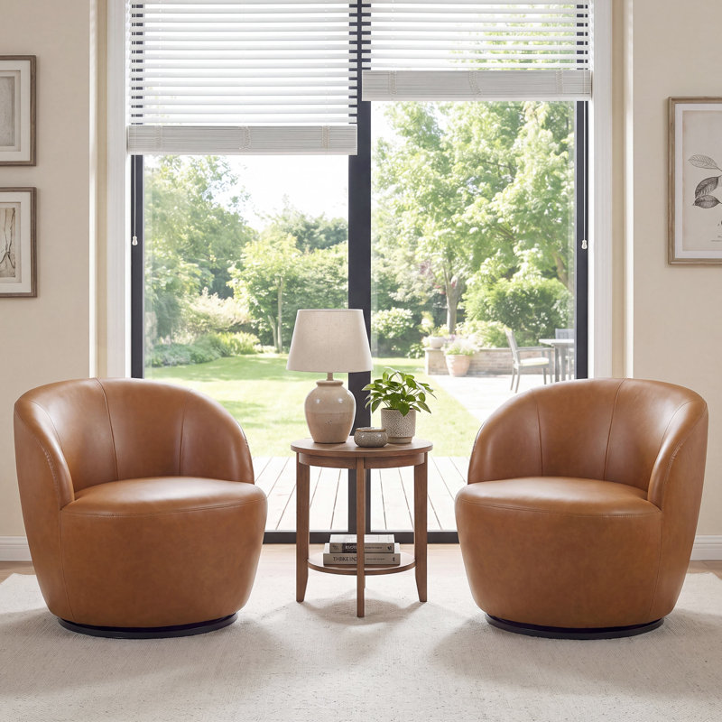 Fauteuil demi-tonneau Hadriel, Brown Faux Leather
