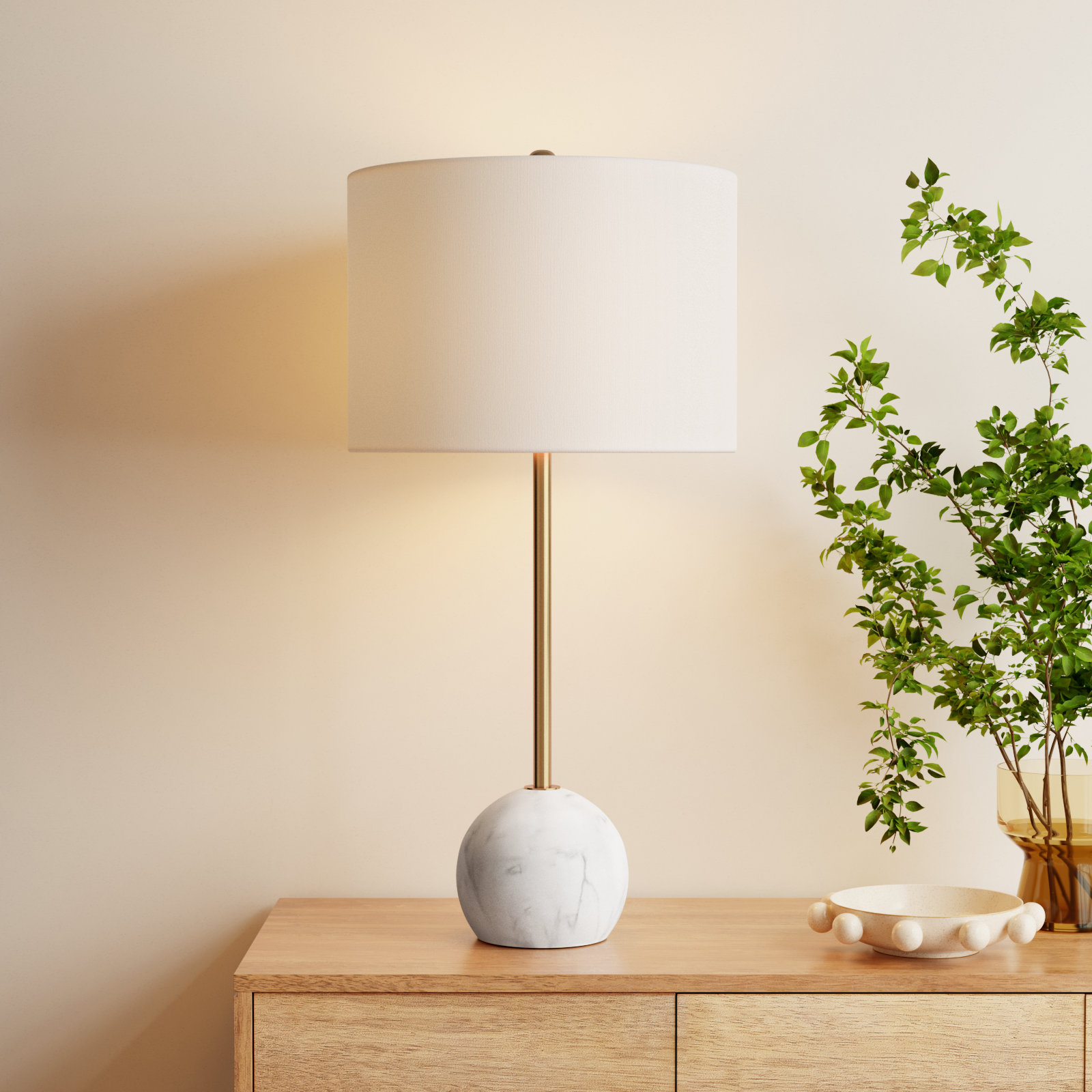 Hilda Marble USB Table Lamp,  White