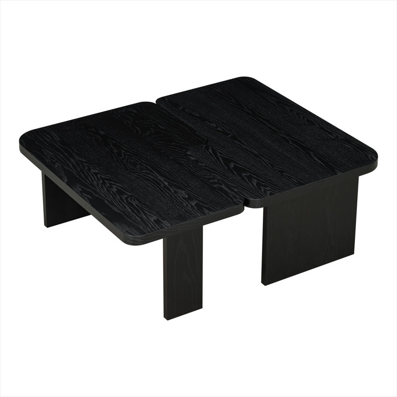 Table basse avec épissure modulaire, panneau de fibres à densité moyenne noir classique, configurations carrées pour le salon