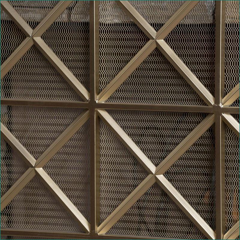 Fireplace Screen | Christopher Knight Home Margaret 3-Panel Iron X Pattern | Rose Gold/Black/Gold | Iron | Gold