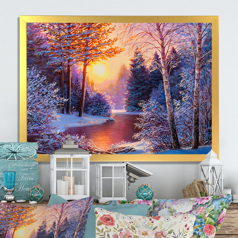 «Winter River», reproduction d'art sur toile, coucher de soleil sur la rivière Winter II, H 30 po x l 40 po x P 1,5 po