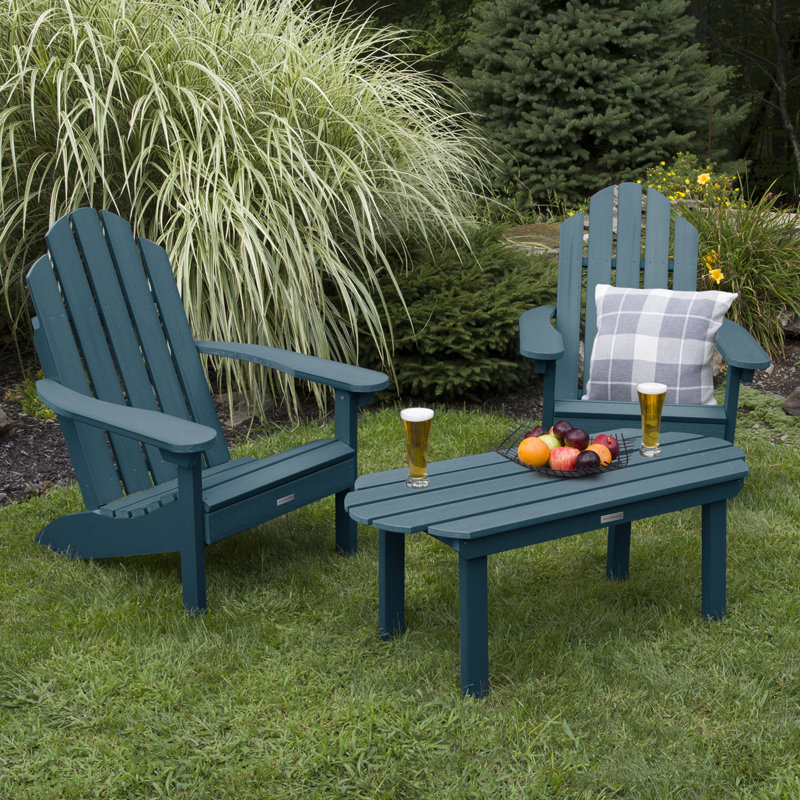 Chaise Adirondack en plastique avec table Anette, Bleu Nantucket