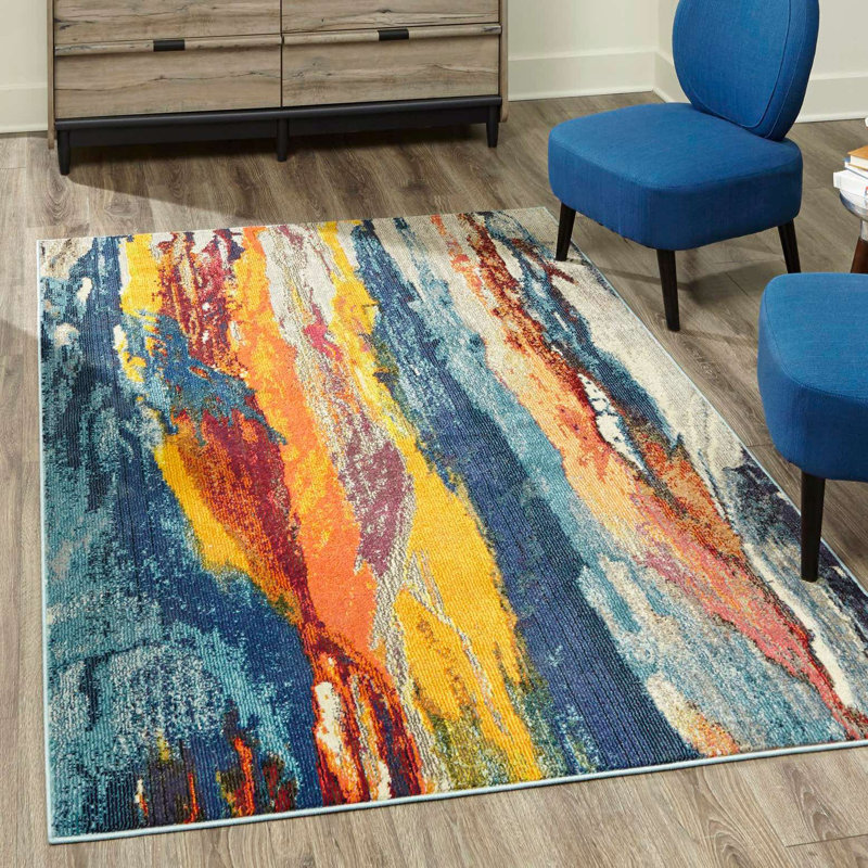 Ansela Washable Abstract Indoor Rug, Rectangle 5'3" x 8'