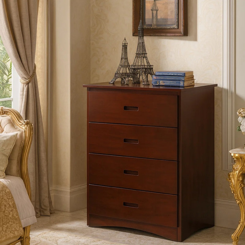 Commode 4 tiroirs en bois Wyline, Brun cerisier