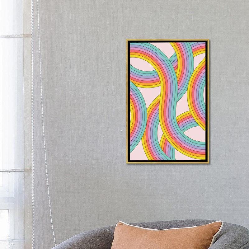 Rainbow Stripes - reproduction d'art murale - toile encadrée, H 26 po x l 18 po, Impression encadrée sans passe-partout, Doré