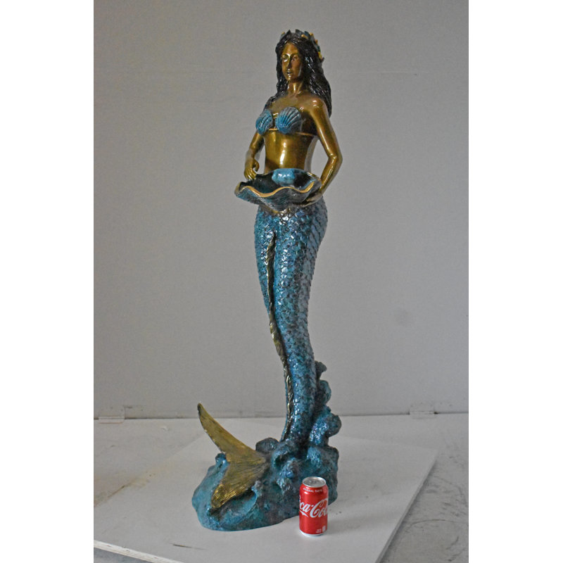 Mermaid Holding A Shell Bronze Fountain Color Finish - Size: 18" X 19" X 46"H.