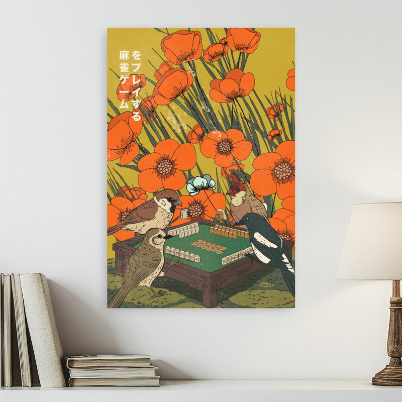 Oiseaux jouant au mahjong, 24" H x 16" W