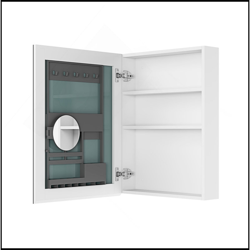 Armoire à pharmacie polyvalente avec miroir à bords biseautés, porte à ouverture sur la gauche et porte sans cadre l 20 po x H 26 po Versatile