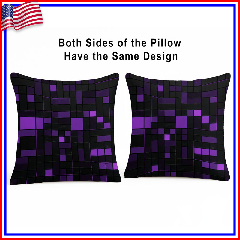 Coussins décoratifs mauves à motif géométrique noir et double face, 20 x 20 inches