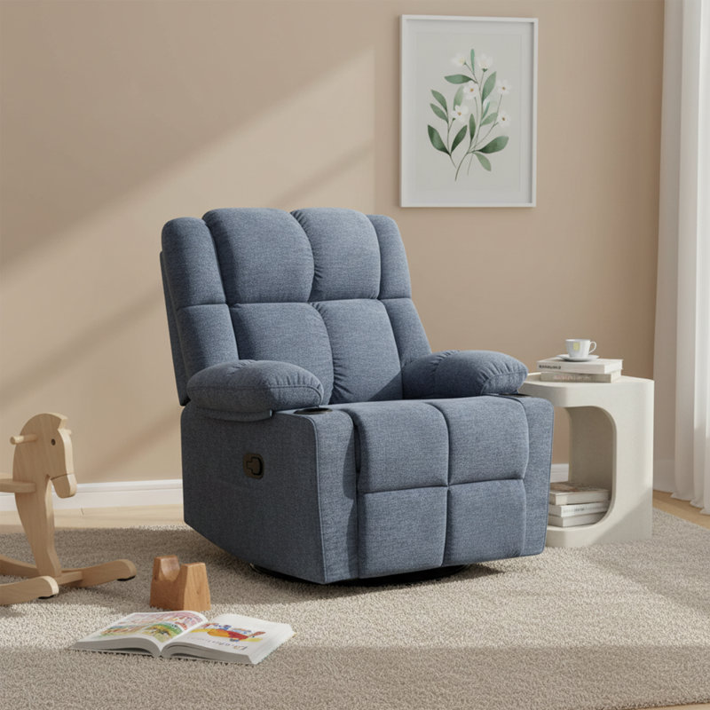 360° Swivel Rocker Manual Bryd, Rocking Chair With Cup Holder, Headrest Movement Bryd Chair For Adults, Glider Bryd,For Living Room,Nursery ,Bedroom