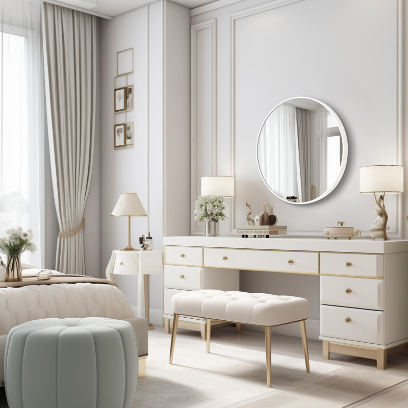 Metal Flat Wall Mirror, White