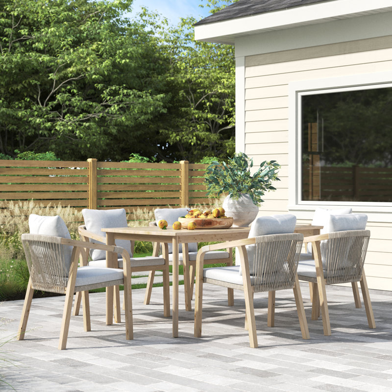 Ensemble de salle à manger d'extérieur en bois d'acacia pour 6 personnes Naila, Beige