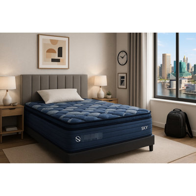 Matelas King bleu multi-usages de 14 pouces avec unité de sommier à poches, mousse à mémoire de forme, couches de mousse, tissu ultra doux, unité roulée compressée et